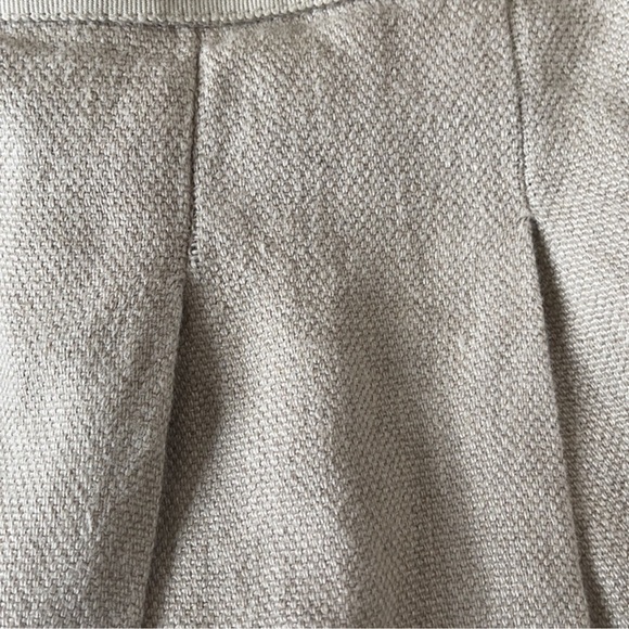 Anthropologie Cream/Tan Pleated Linen Hatch Mark Skirt Size 4P | Maeve - Picture 5 of 10